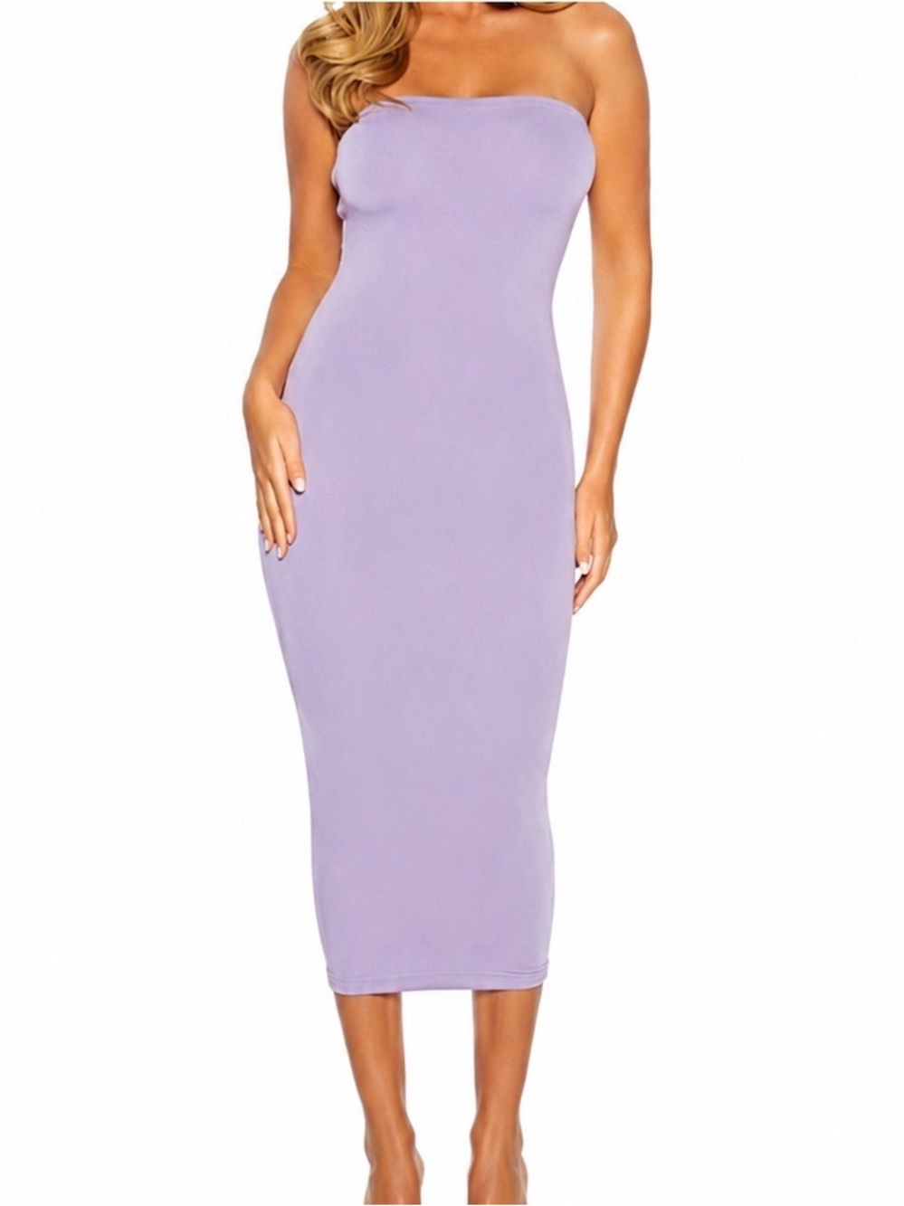 Naked Wardrobe The Tube Strapless Midi Dress Iris